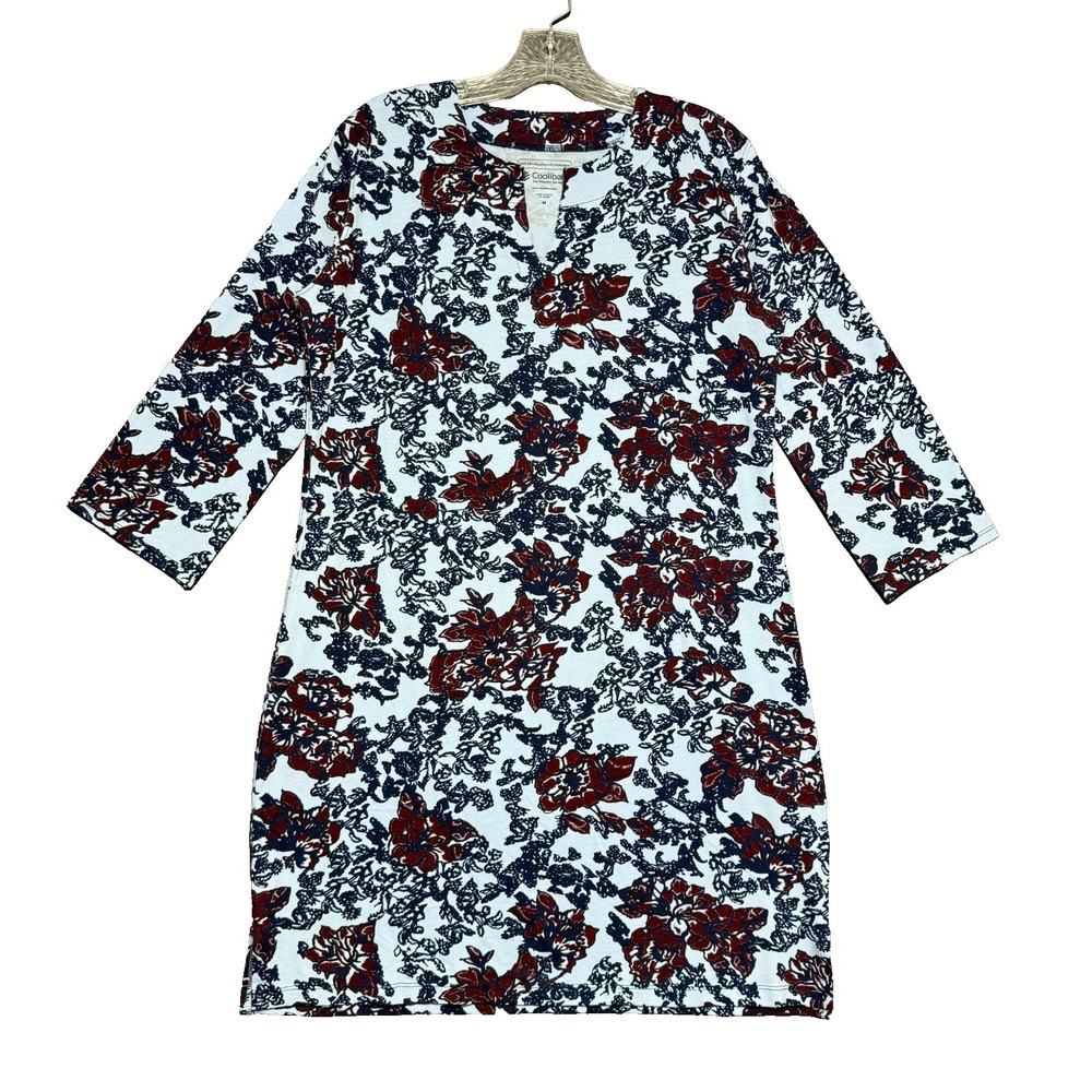 Coolibar UPF 50+ Floral Dress M Blue Red Beach Resortwear Coastal Botanical Boho